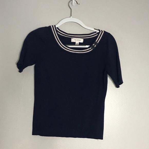 Isaac Mizrahi Nautical Preppy navy blue Short Sleeve sweater Top medium - Picture 6 of 8